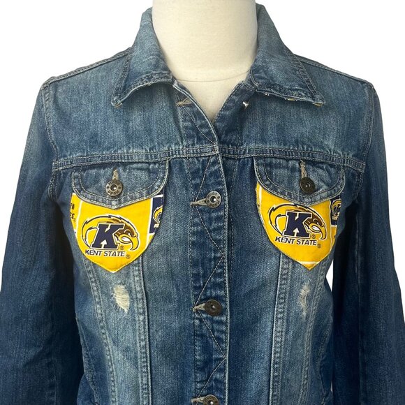 Mudd Kent State Custom Made Denim Jean Jacket Womens Medium Distressed - Picture 3 of 16